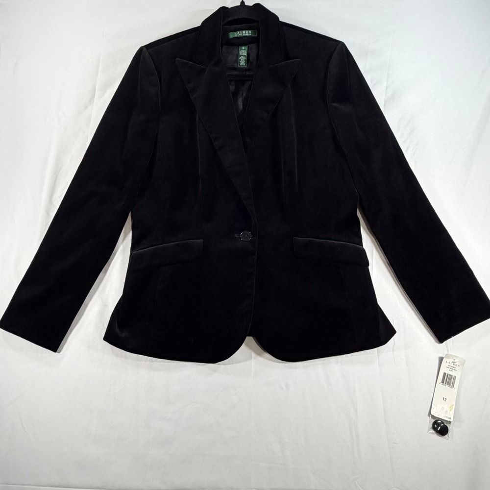 Lauren Ralph Lauren Black Velvet Blazer Peak Lapel Lake House FSHN Jacket 12 NEW